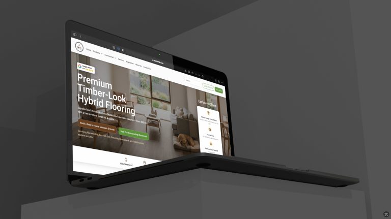 NFCC flooring website homepage on a laptop mockup