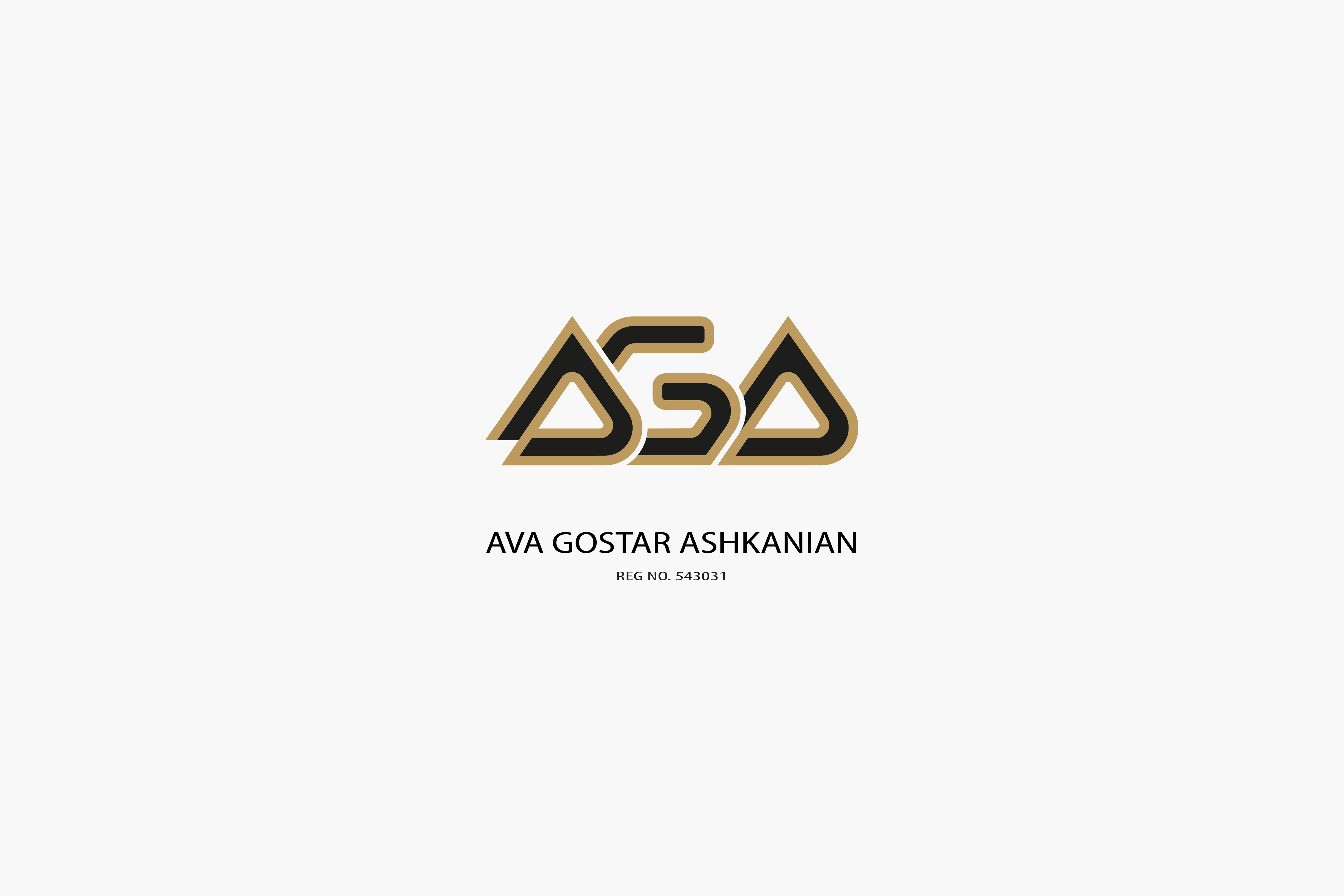 Ava Gostar Ashkanian logo design, a gold and black interlocking monogram mark