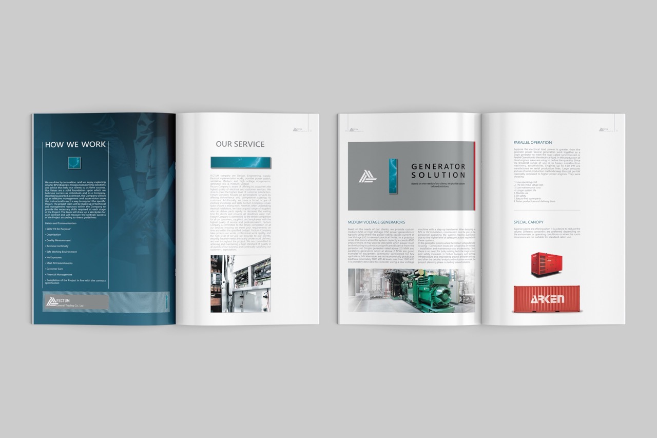 Fectum company profile spreads: how we work, our services, and generator solutions